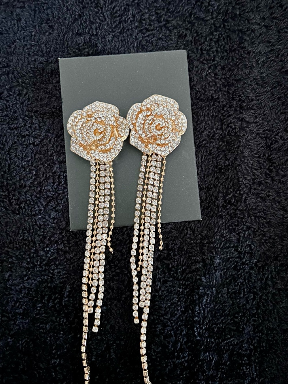 Boston Proper Gold-Tone Crystal Rose Tassel Earrings